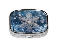 Generic Pastillero con estampado de copo de nieve azul, 2 compartimentos, pequeño pastillero para bolso y bolsillo, mini pastillero de metal para viaje