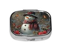 Generic Pastillero con estampado de muñecos de nieve de Navidad, 2 compartimentos, pequeño pastillero para bolso y bolsillo, mini pastillero de metal para viaje