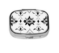 Generic Pastillero cuadrado con estampado blanco y negro, 2 compartimentos, pequeño para bolso y bolsillo, mini pastillero de metal para viaje