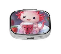 Generic Pastillero cuadrado con estampado de ajolote rosa, 2 compartimentos para bolso y bolsillo, mini pastillero de metal para viaje