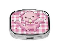 Generic Pastillero cuadrado con estampado de ajolote rosa, 2 compartimentos para bolso y bolsillo, mini pastillero de metal para viaje