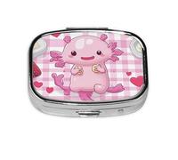 Generic Pastillero cuadrado con estampado de ajolote rosa, 2 compartimentos para bolso y bolsillo, mini pastillero de metal para viaje