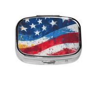 Generic Pastillero cuadrado con estampado de bandera de Estados Unidos, 2 compartimentos, pequeño pastillero para bolso y bolsillo, mini pastillero de metal para viaje