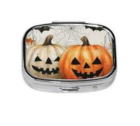 Generic Pastillero cuadrado con estampado de calabaza de Halloween, 2 compartimentos, pequeño pastillero para bolso y bolsillo, mini pastillero de metal para viaje