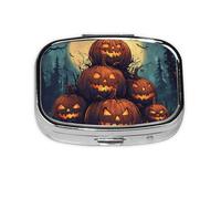 Generic Pastillero cuadrado con estampado de calabazas de Halloween, 2 compartimentos, pequeño pastillero para bolso y bolsillo, mini pastillero de metal para viaje