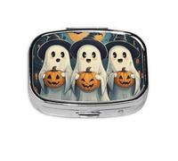 Generic Pastillero cuadrado con estampado de fantasma de Halloween, 2 compartimentos, pequeño pastillero para bolso y bolsillo, mini pastillero de metal para viaje