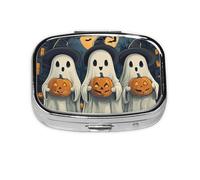 Generic Pastillero cuadrado con estampado de fantasma de Halloween, 2 compartimentos, pequeño pastillero para bolso y bolsillo, mini pastillero de metal para viaje