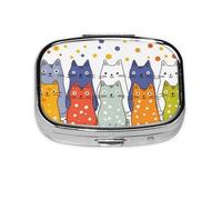 Generic Pastillero cuadrado con estampado de gatos, 2 compartimentos para bolso y bolsillo, mini pastillero de metal para viaje