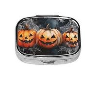 Generic Pastillero cuadrado con estampado de Halloween, 2 compartimentos, pequeño pastillero para bolso y bolsillo, mini pastillero de metal para viaje