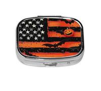 Generic Pastillero cuadrado con estampado de Halloween, 2 compartimentos, pequeño pastillero para bolso y bolsillo, mini pastillero de metal para viaje