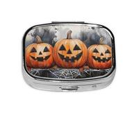 Generic Pastillero cuadrado con estampado de Halloween, 2 compartimentos, pequeño pastillero para bolso y bolsillo, mini pastillero de metal para viaje