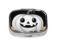 Generic Pastillero cuadrado con estampado de Halloween, 2 compartimentos, pequeño pastillero para bolso y bolsillo, mini pastillero de metal para viaje