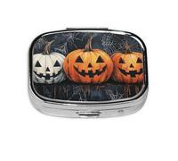 Generic Pastillero cuadrado con estampado de Halloween, 2 compartimentos, pequeño pastillero para bolso y bolsillo, mini pastillero de metal para viaje