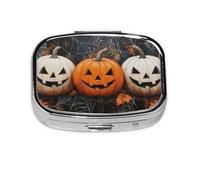 Generic Pastillero cuadrado con estampado de Halloween, 2 compartimentos, pequeño pastillero para bolso y bolsillo, mini pastillero de metal para viaje