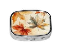 Generic Pastillero cuadrado con estampado de hojas de arce otoñales, 2 compartimentos, pequeño pastillero para bolso y bolsillo, mini pastillero de metal para viaje