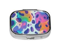 Generic Pastillero cuadrado con estampado de leopardo y arco iris, 2 compartimentos, pequeño pastillero para bolso y bolsillo, mini pastillero de metal para viaje
