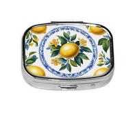 Generic Pastillero cuadrado con estampado de limón amarillo, 2 compartimentos para bolso y bolsillo, mini pastillero de metal para viaje