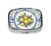 Generic Pastillero cuadrado con estampado de limón amarillo, 2 compartimentos para bolso y bolsillo, mini pastillero de metal para viaje