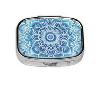 Generic Pastillero cuadrado con estampado de mandala azul, 2 compartimentos para bolso y bolsillo, mini pastillero de metal para viaje