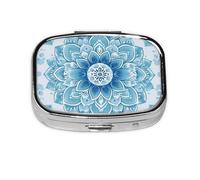 Generic Pastillero cuadrado con estampado de mandala azul, 2 compartimentos para bolso y bolsillo, mini pastillero de metal para viaje