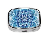Generic Pastillero cuadrado con estampado de mandala azul, 2 compartimentos para bolso y bolsillo, mini pastillero de metal para viaje