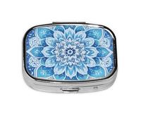 Generic Pastillero cuadrado con estampado de mandala azul, 2 compartimentos para bolso y bolsillo, mini pastillero de metal para viaje