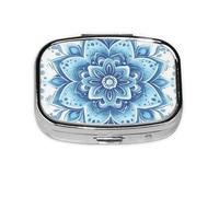Generic Pastillero cuadrado con estampado de mandala azul, 2 compartimentos para bolso y bolsillo, mini pastillero de metal para viaje
