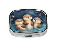 Generic Pastillero cuadrado con estampado de nutria azul, 2 compartimentos, pequeño pastillero para bolso y bolsillo, mini pastillero de metal para viaje