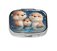 Generic Pastillero cuadrado con estampado de nutria azul, 2 compartimentos, pequeño pastillero para bolso y bolsillo, mini pastillero de metal para viaje