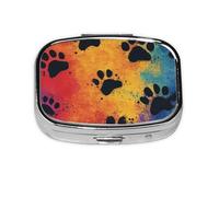 Generic Pastillero cuadrado con estampado de patas de perro arcoíris, 2 compartimentos para bolso y bolsillo, mini pastillero de metal para viaje