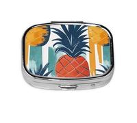 Generic Pastillero cuadrado con estampado de piña, 2 compartimentos para bolso y bolsillo, mini pastillero de metal para viaje