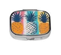 Generic Pastillero cuadrado con estampado de piña, 2 compartimentos para bolso y bolsillo, mini pastillero de metal para viaje