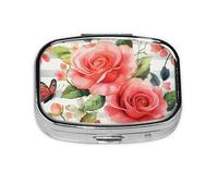 Generic Pastillero cuadrado con estampado de rayas negras, 2 compartimentos, pequeño pastillero para bolso y bolsillo, mini pastillero de metal para viaje