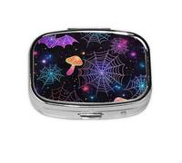 Generic Pastillero cuadrado con estampado de setas de murciélago, 2 compartimentos, pequeño pastillero para bolso y bolsillo, mini pastillero de metal para viaje