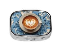 Generic Pastillero cuadrado con impresión de taza de café, 2 compartimentos para bolso y bolsillo, mini pastillero de metal para viaje