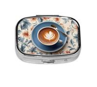 Generic Pastillero cuadrado con impresión de taza de café, 2 compartimentos para bolso y bolsillo, mini pastillero de metal para viaje