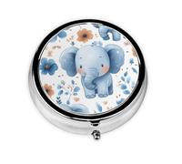 Generic Pastillero redondo con estampado de elefante azul, 3 compartimentos, pequeño pastillero para bolso y bolsillo, mini pastillero de metal para viaje