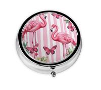 Generic Pastillero redondo con estampado de flamenco rosa, 3 compartimentos, pequeño pastillero para bolso y bolsillo, mini pastillero de metal para viaje