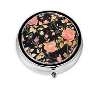 Generic Pastillero redondo con estampado de flores, 3 compartimentos, pequeño pastillero para bolso y bolsillo, mini pastillero de metal para viaje
