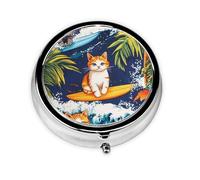 Generic Pastillero redondo con estampado de gatos lindos - Pastillero pequeño de 3 compartimentos para bolso y bolsillo, mini pastillero de metal para viaje