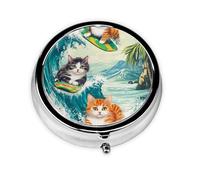 Generic Pastillero redondo con estampado de gatos lindos - Pastillero pequeño de 3 compartimentos para bolso y bolsillo, mini pastillero de metal para viaje