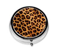 Generic Pastillero redondo con estampado de leopardo, 3 compartimentos, pequeño pastillero para bolso y bolsillo, mini pastillero de metal para viaje