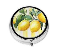 Generic Pastillero redondo con estampado de limón amarillo, 3 compartimentos, pequeño pastillero para bolso y bolsillo, mini pastillero de metal para viaje