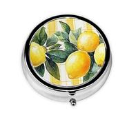 Generic Pastillero redondo con estampado de limón amarillo, 3 compartimentos, pequeño pastillero para bolso y bolsillo, mini pastillero de metal para viaje
