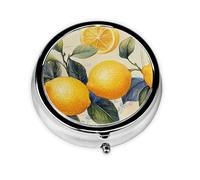 Generic Pastillero redondo con estampado de limón amarillo, 3 compartimentos, pequeño pastillero para bolso y bolsillo, mini pastillero de metal para viaje