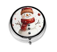 Generic Pastillero redondo con estampado de muñecos de nieve de Navidad, 3 compartimentos, pequeño pastillero para bolso y bolsillo, mini pastillero de metal para viaje