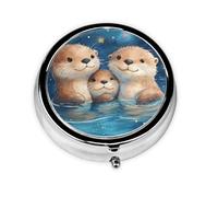 Generic Pastillero redondo con estampado de nutria azul, 3 compartimentos, pequeño pastillero para bolso y bolsillo, mini pastillero de metal para viaje