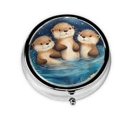 Generic Pastillero redondo con estampado de nutria azul, 3 compartimentos, pequeño pastillero para bolso y bolsillo, mini pastillero de metal para viaje