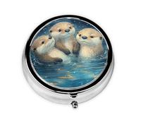 Generic Pastillero redondo con estampado de nutria azul, 3 compartimentos, pequeño pastillero para bolso y bolsillo, mini pastillero de metal para viaje