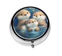 Generic Pastillero redondo con estampado de nutria azul, 3 compartimentos, pequeño pastillero para bolso y bolsillo, mini pastillero de metal para viaje